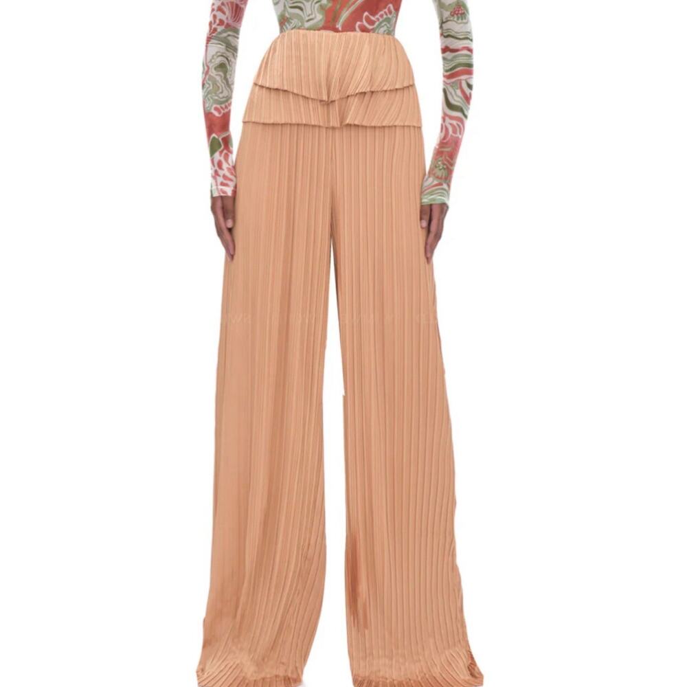 NWT Andrea Iyamah Linea Toffee Pleated Wide Leg Flowy Pants Women's Size XS 4-6